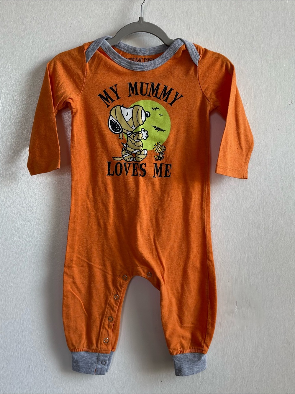 Peanuts Snoopy Halloween Orange Knit Long Sleeve Footless Snap Coverall 18M